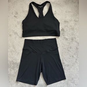 Offline By Aerie Real Me Set Sports Bra and Bike Shorts 7” in Black Crossover